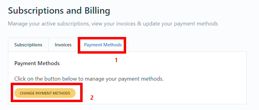 Payment Methods 탭 CHANGE PAYMENT METHODS