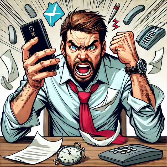 스팸 전화 받고 화내는 남자