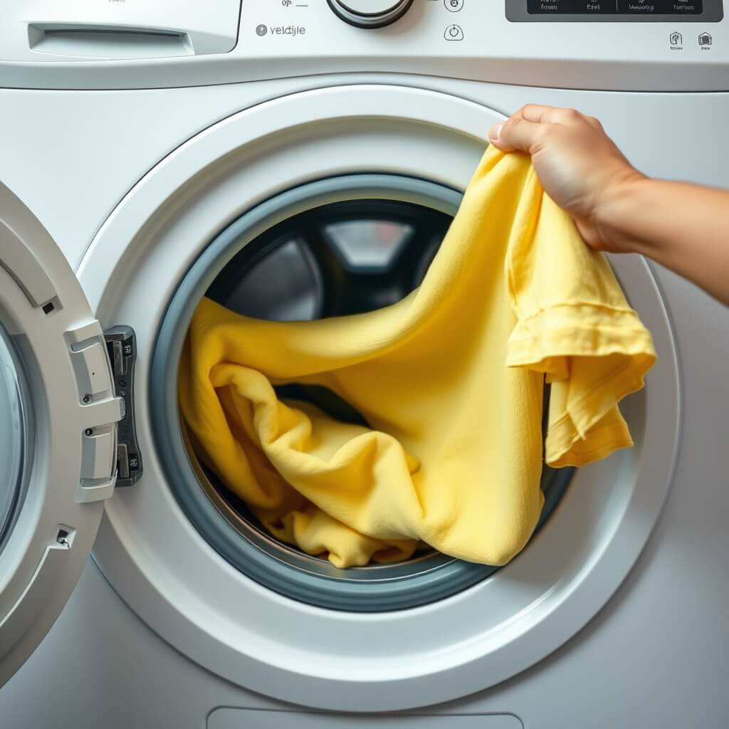 누런 옷 하얗게 만들기 위해 세탁하는 모습