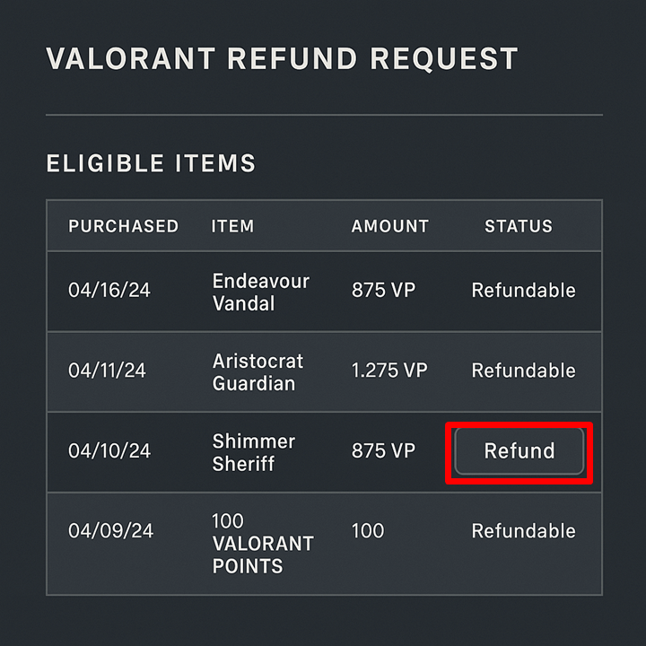 발로란트 청약철회 Refund 버튼