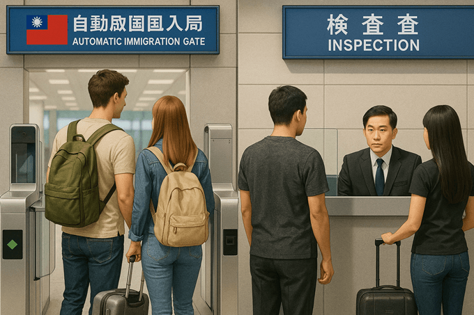 대만 자동출입국 게이트로 통과하는 모습