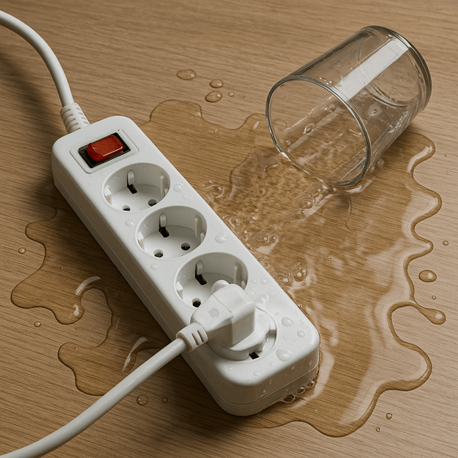 멀티탭에 물을 쏟아 젖은 모습