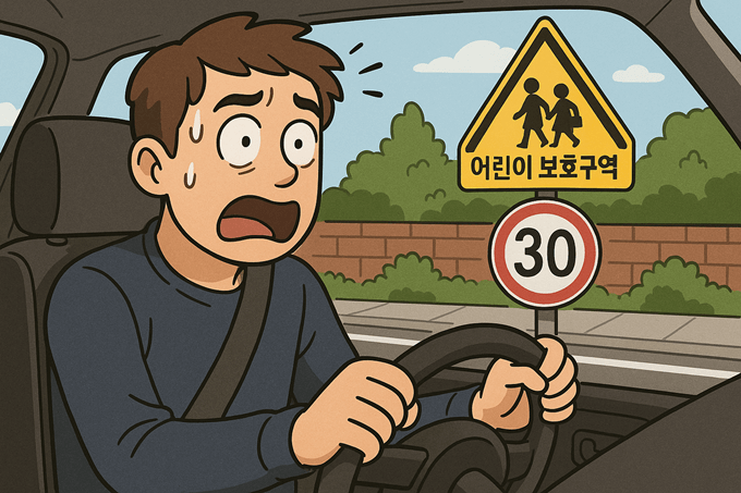 어린이보호구역 속도 위반한 모습