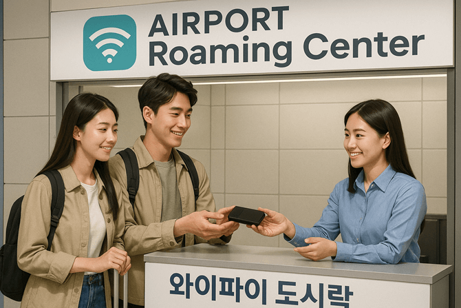 와이파이 도시락 당일 대여하는 모습