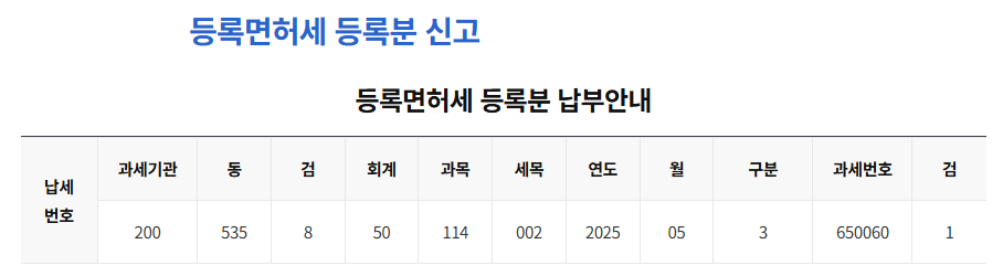 등록면허세 등록분 납세번호