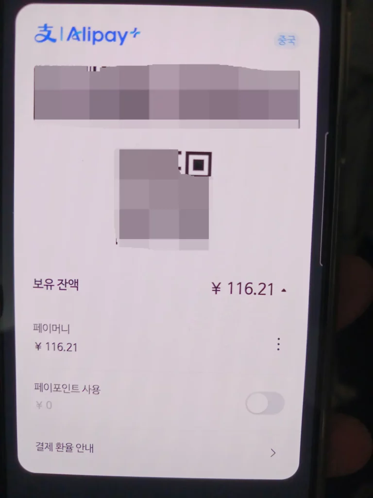 카카오페이 알리페이 연동 화면