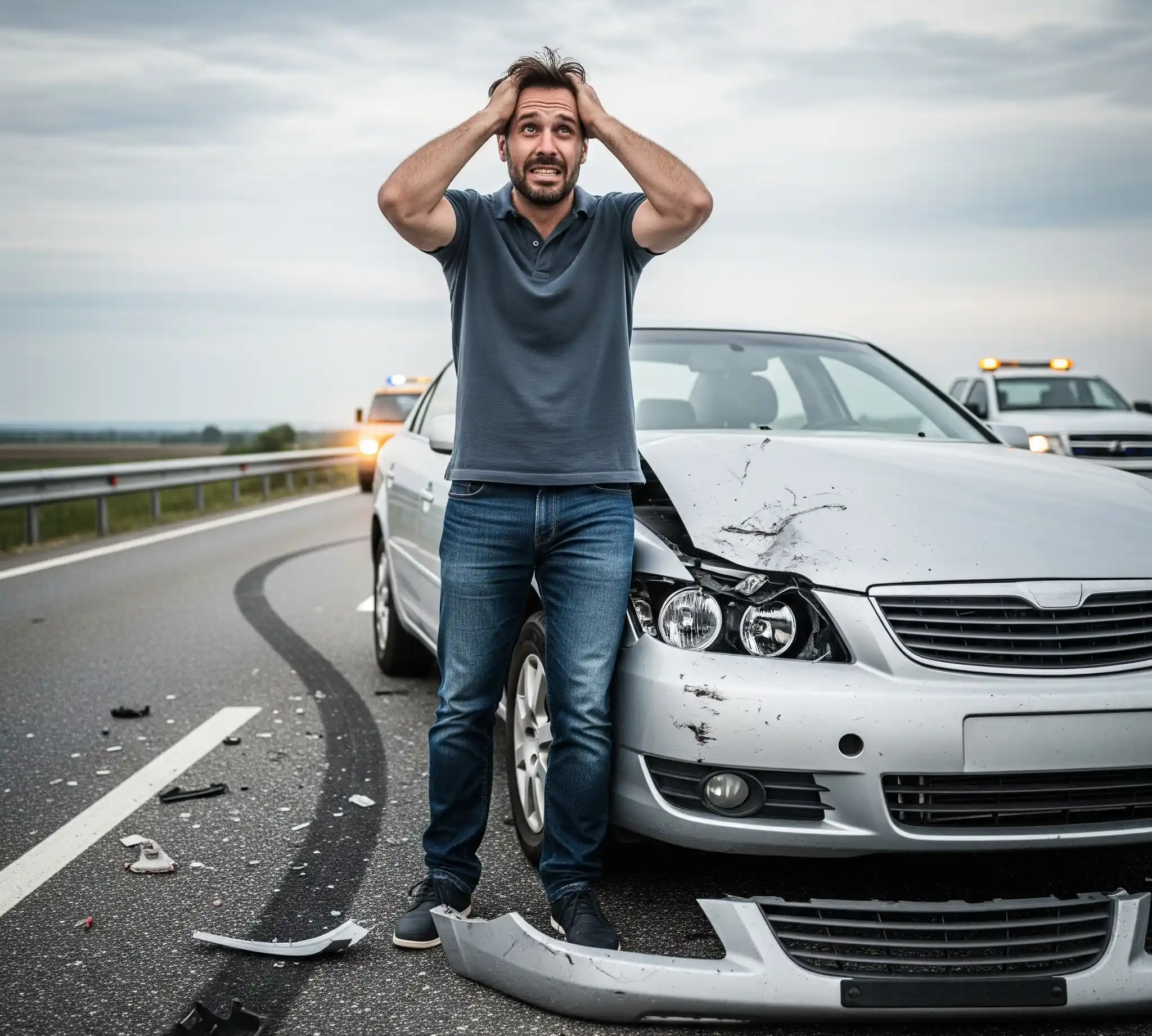 교통사고나서 좌절하는 남자