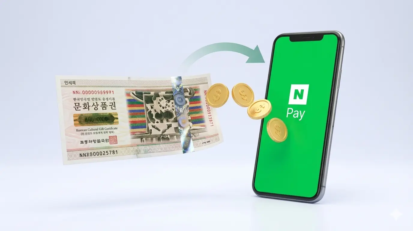 문화상품권을 네이버페이로 전환하는 일러스트 이미지