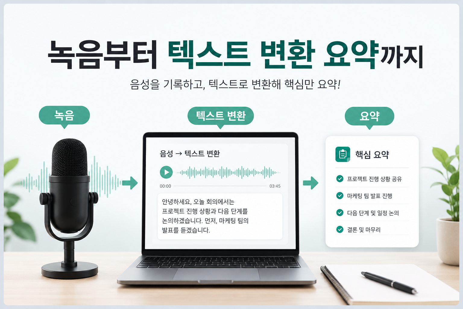 녹음 텍스트 변환 요약 가이드 배너