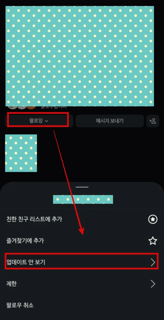상대방 인스타 프로필 업데이트 안 보기 선택 화면