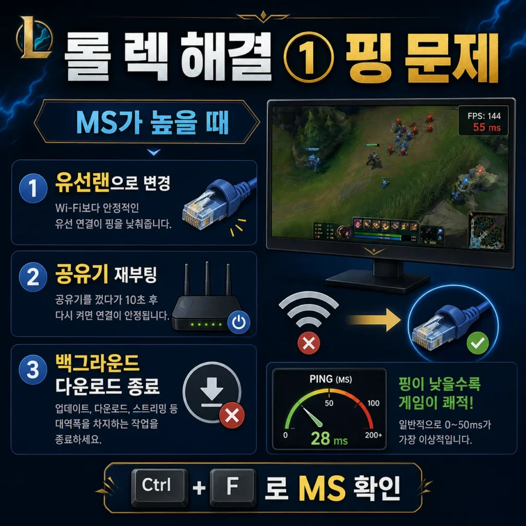 롤 핑 문제 해결 가이드 배너